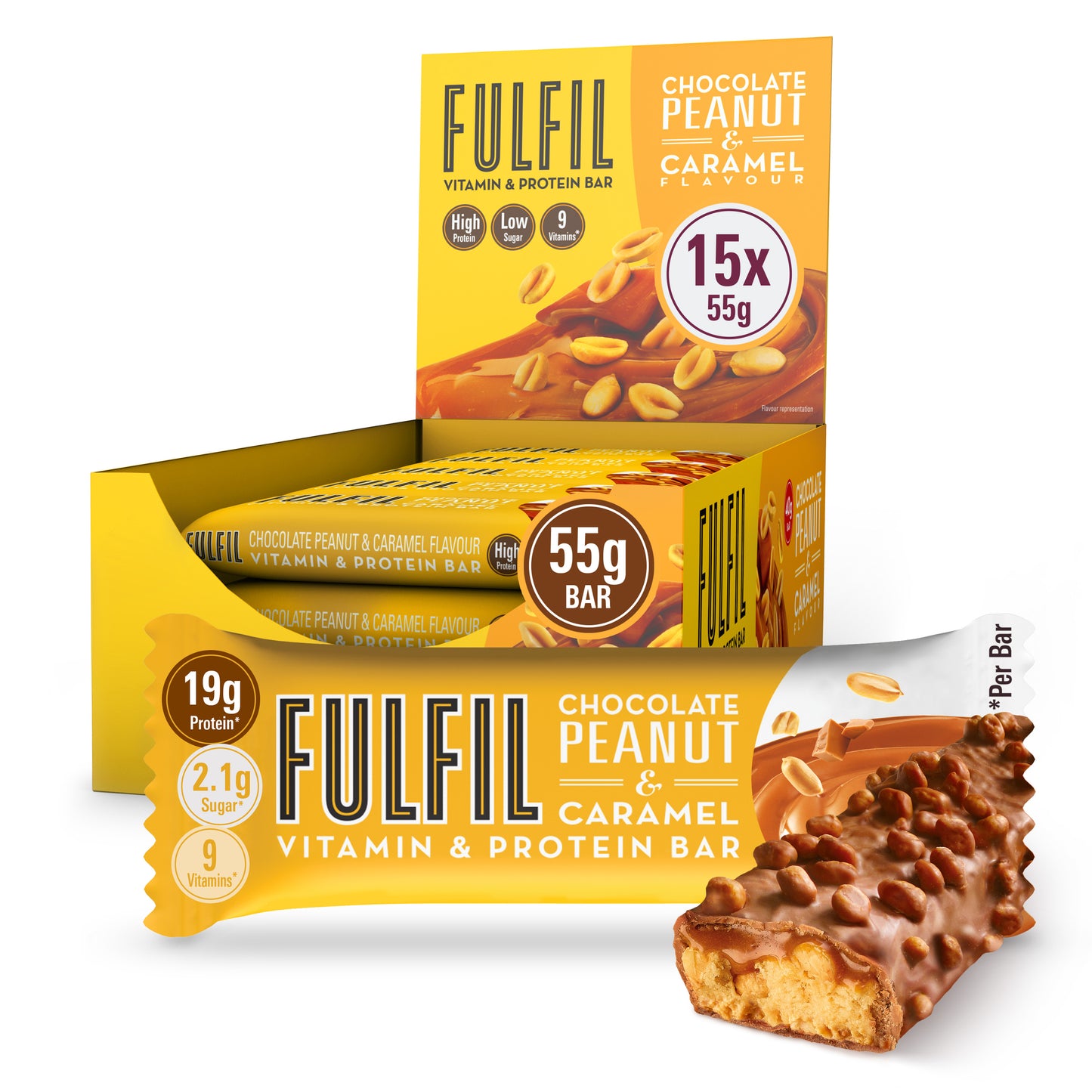 Chocolate Peanut and Caramel Protein Bar - 15x55g